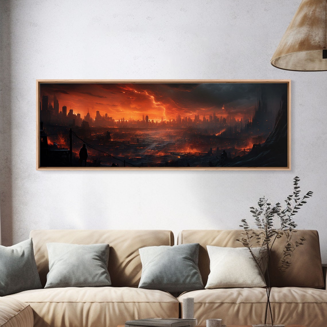 The Burning City Fire Storm Night Skyline Glowing Apocalyptic Print - Image 4