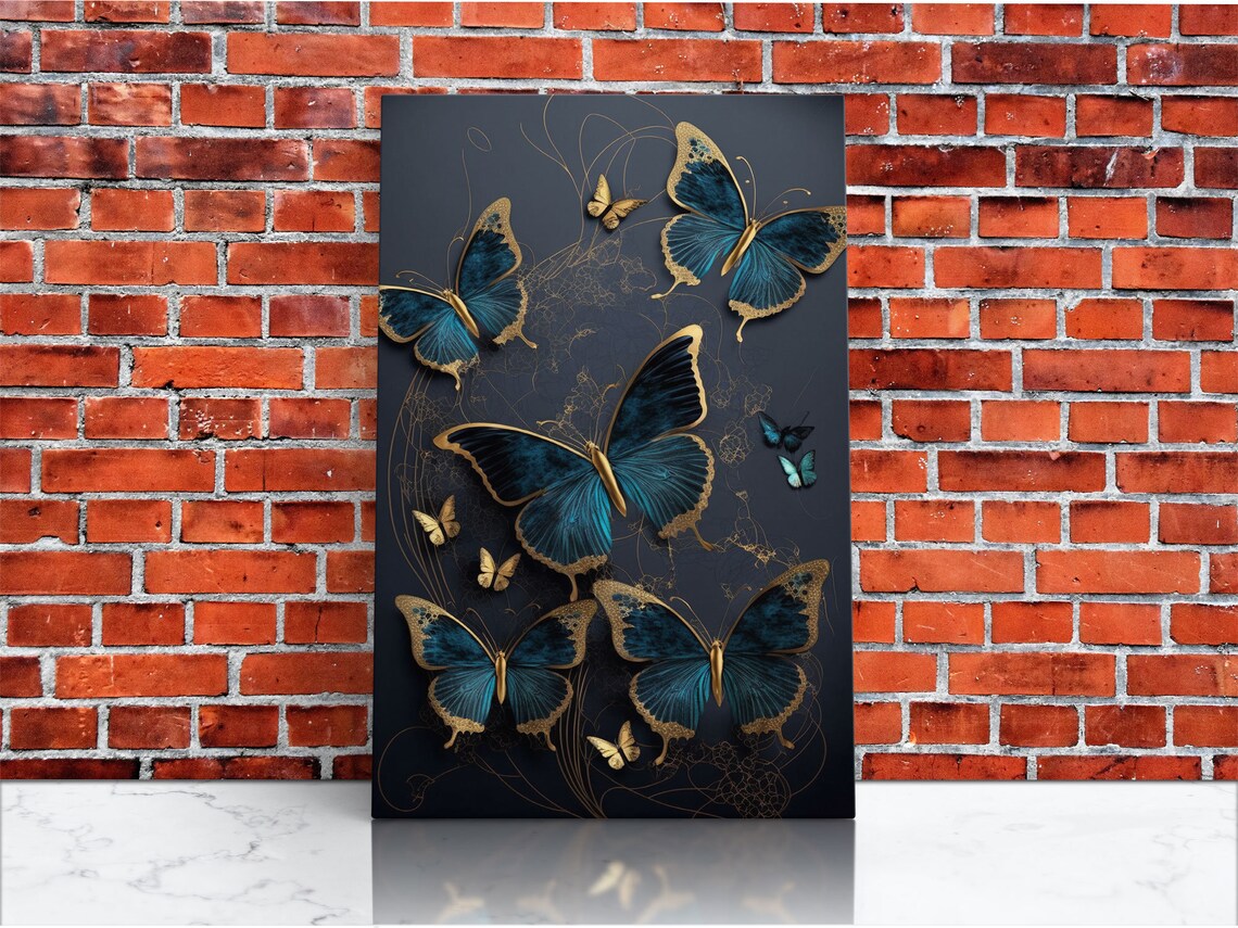 Blue Butterflies, Gold Butterfly Painting Art Print - Image 4