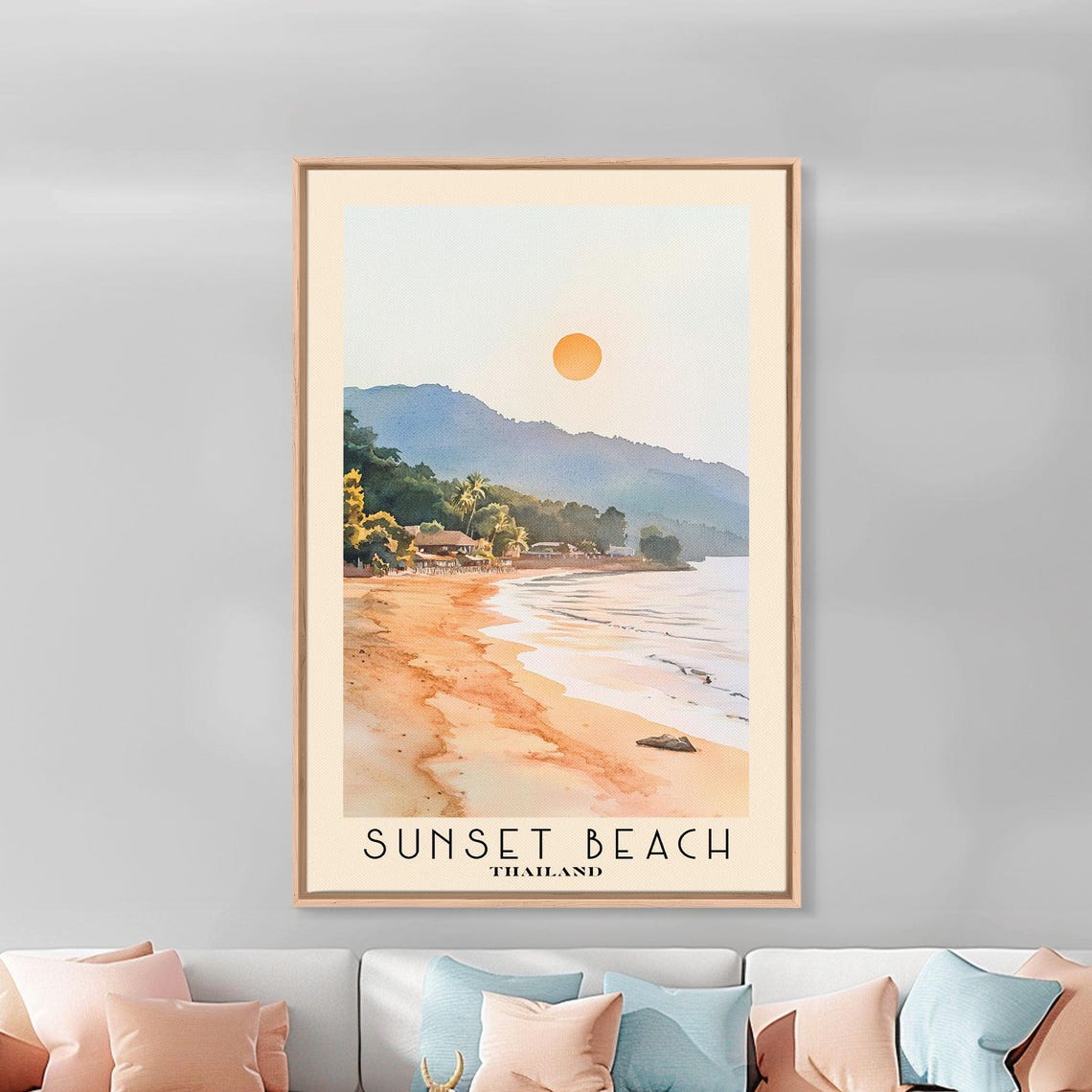 Sunset Beach Thailand Orange Sun Golden Shore Mountain View Poster