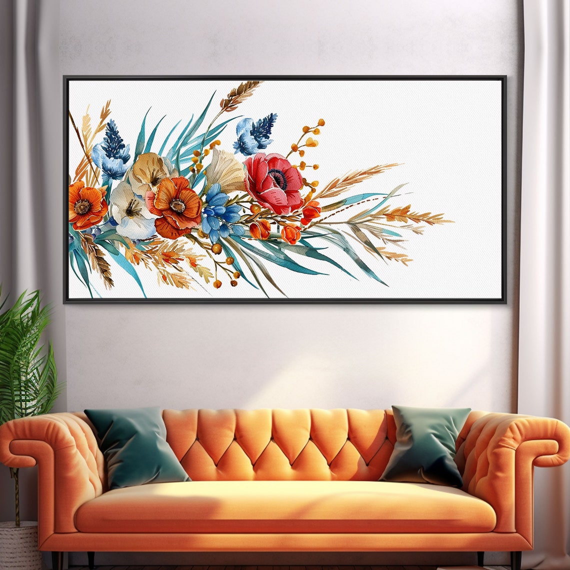 Watercolor Poppies Cornflowers Wheat Floral Bouquet White Art Poster - Image 5