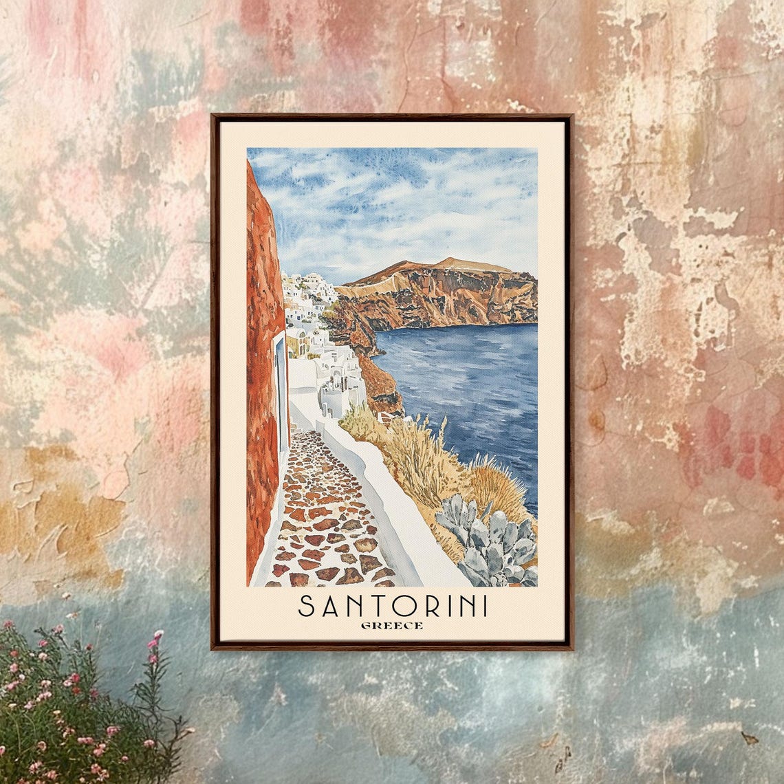 Santorini Greece White Alley Caldera Sea View Red Cliffs Poster - Image 4