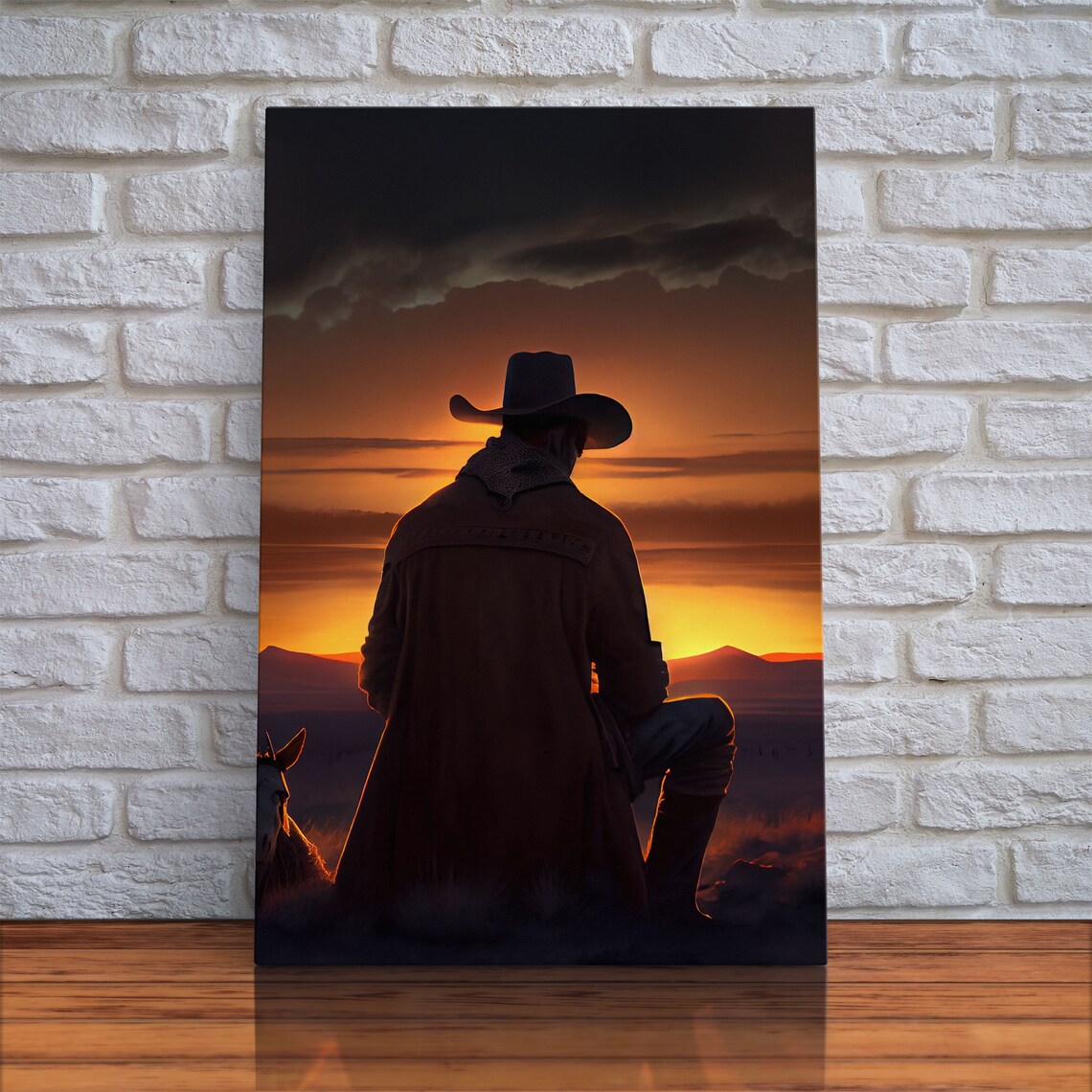 Cowboy And Horse Silhouette Sunset Western Desert Dusk Art Poster - Image 4