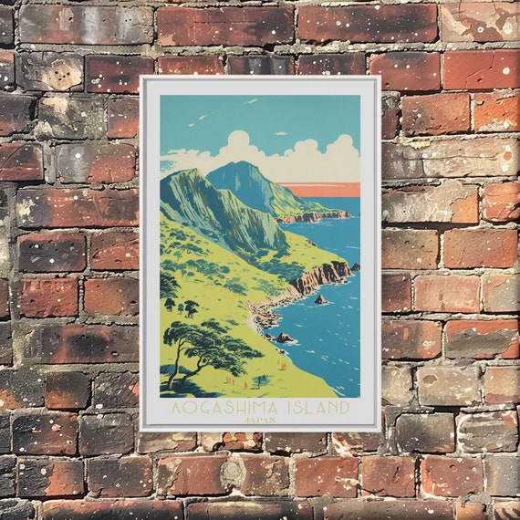 Aogashima Island Travel Art Framed Print Wall Decor Home Decor Travel Poster Vintage Wall Art Watercolor Painting