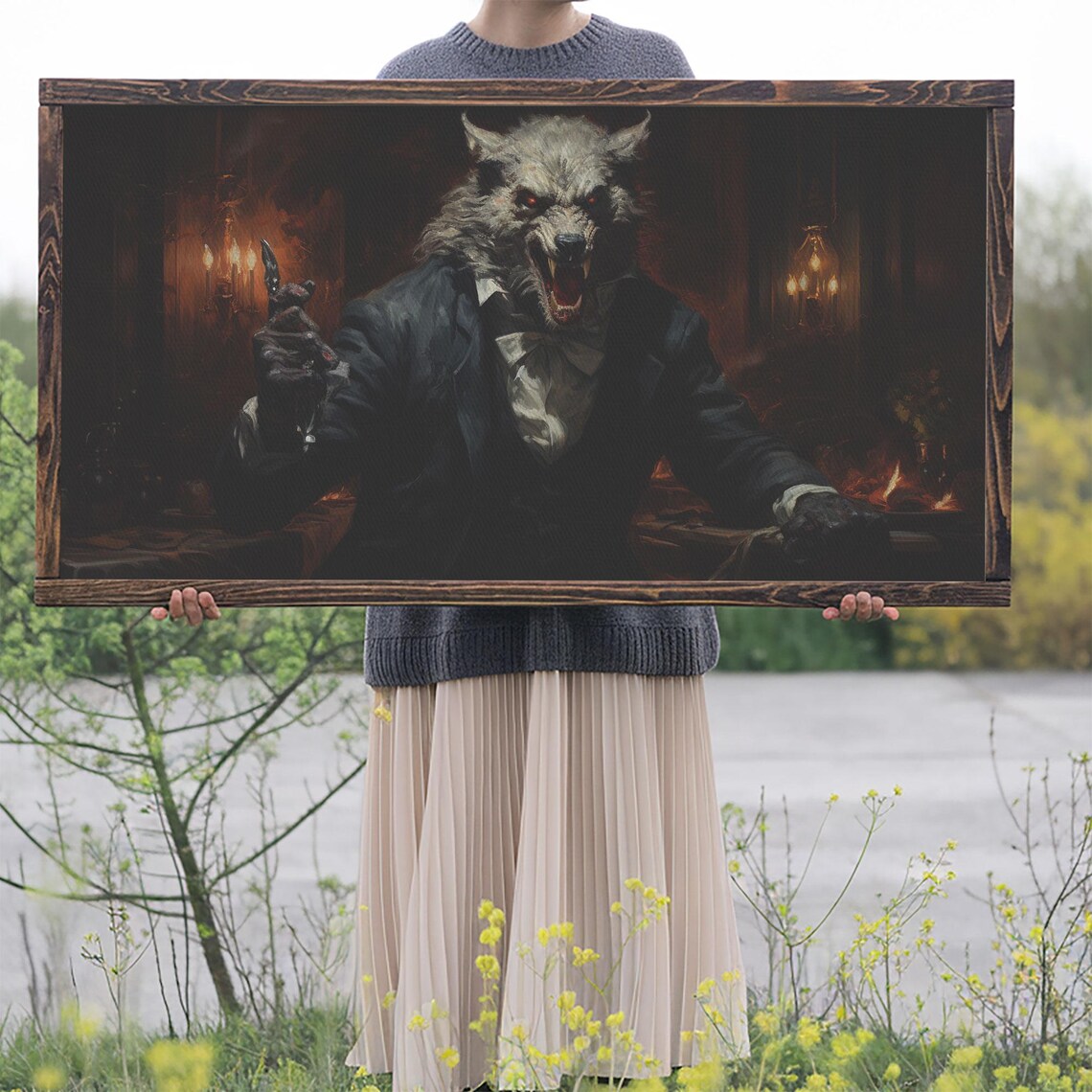 Victorian Werewolf Gentleman Portrait Dark Academia Horror Wall Art - Image 2