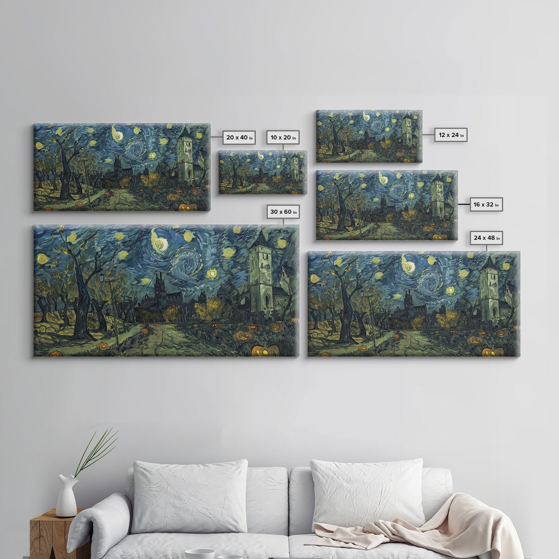 Haunted Halloween Cemetary Starry Night Inspired Halloween Decor Framed Print Halloween Props - Image 2