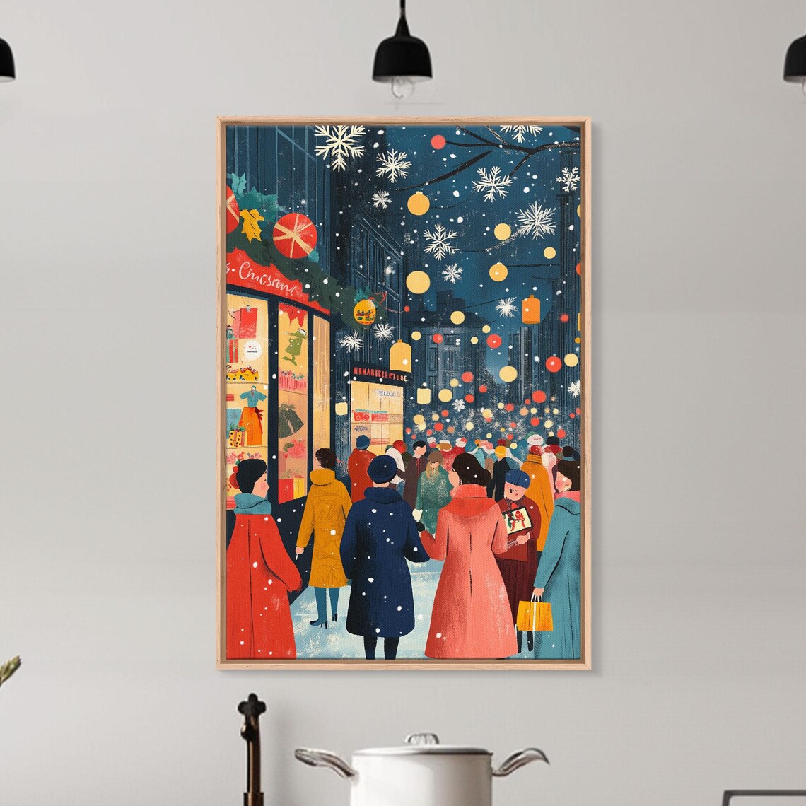 Retro City Christmas Shopping Scene, Vintage Holiday Poster - Image 3