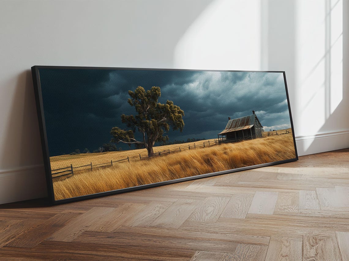 Moody Farmhouse Wheat Field Storm Clouds Country Panoramic Poster - Image 2