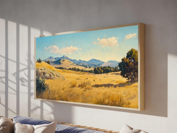 Retro Western Landscape Painting Print Boho Southern Decor Fall Decor Above Mantle Art Centerpiece Art Landscape Oil Painting