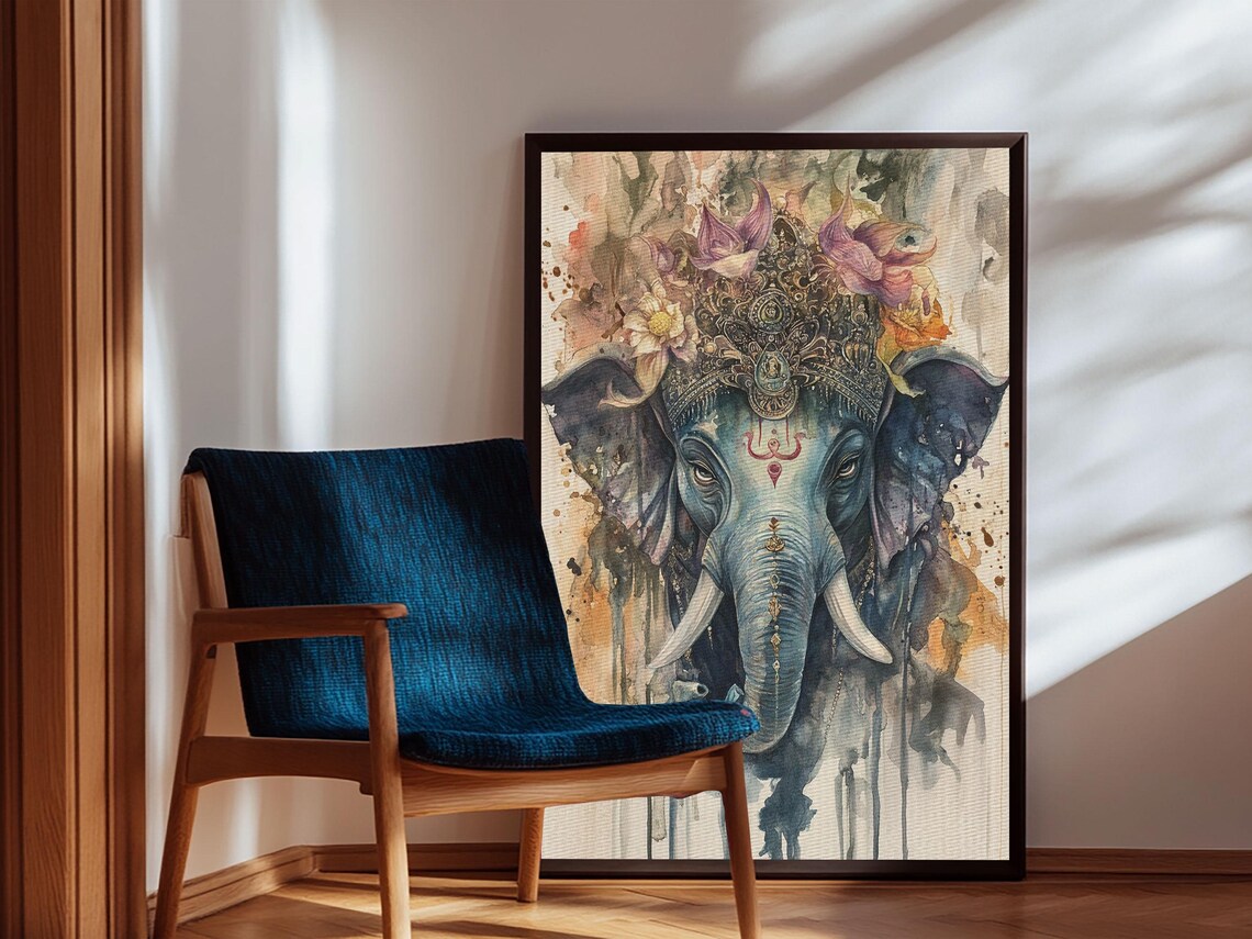 Ganesha Elephant Head Watercolor Painting Hindu God Wall Art Print - Image 5