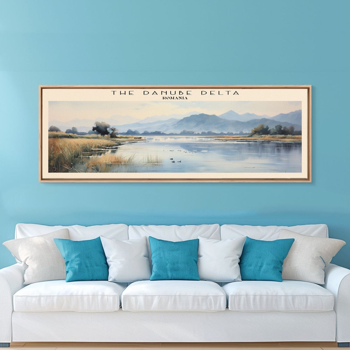 Danube Delta Romania Calm Wetland Reeds Misty Hills Travel Poster - Image 6