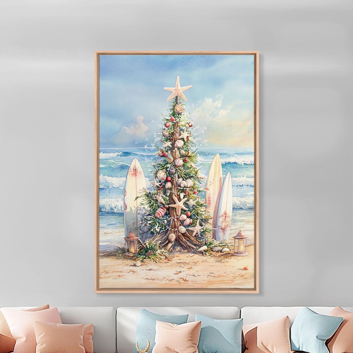 Coastal Christmas Tree With Surfboards Art Print - Image 2