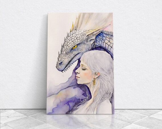 Dragon Painting Print Dragon Art Fantasy Art Fantasy Painting Wall Art Girl And Her Dragon Dragon Girl