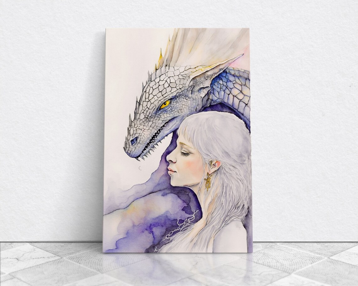 Dragon Painting Print Dragon Art Fantasy Art Fantasy Painting Wall Art Girl And Her Dragon Dragon Girl