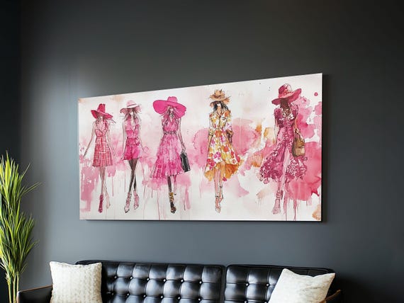 Fashion Sketch Print Pink Wall Art Whimsical Decor Fashionista Gift Idea Artistic Living Room Accent Modern Feminine Aesthetic
