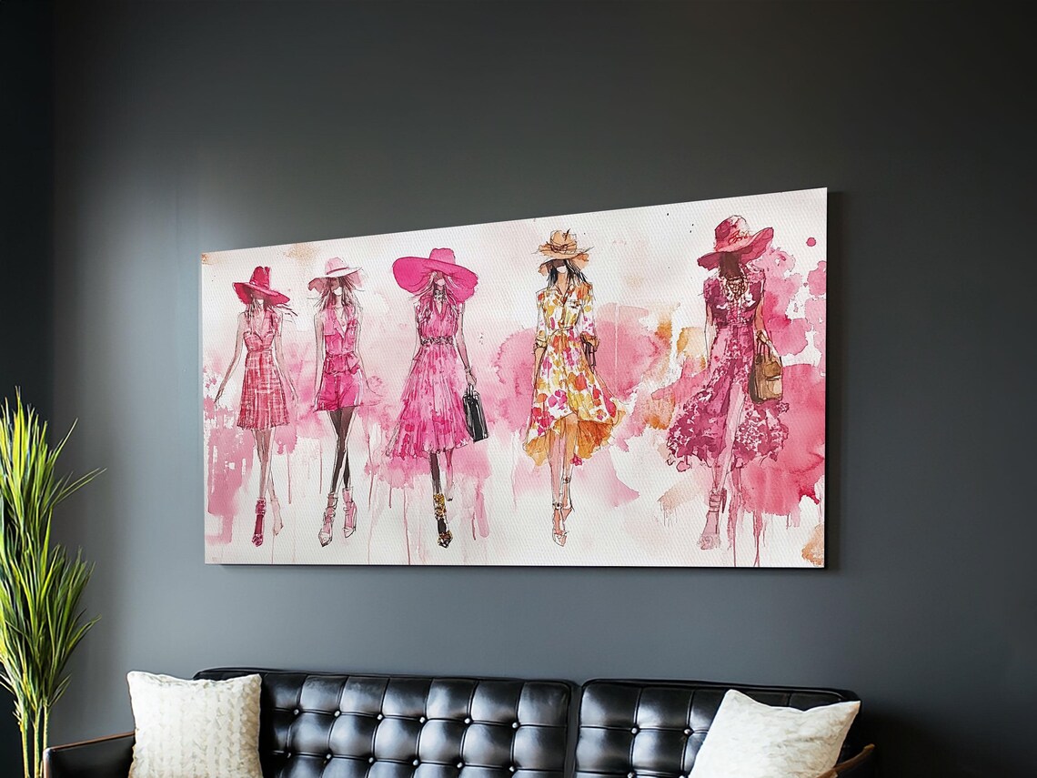 Fashion Sketch Print Pink Wall Art Whimsical Decor Fashionista Gift Idea Artistic Living Room Accent Modern Feminine Aesthetic