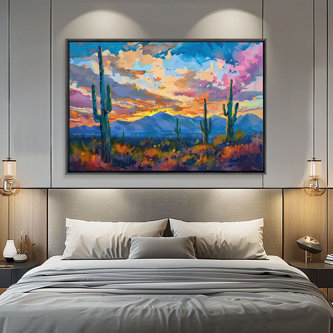 Cactus Sunset Pop Art, Mid-Century Modern Art Print