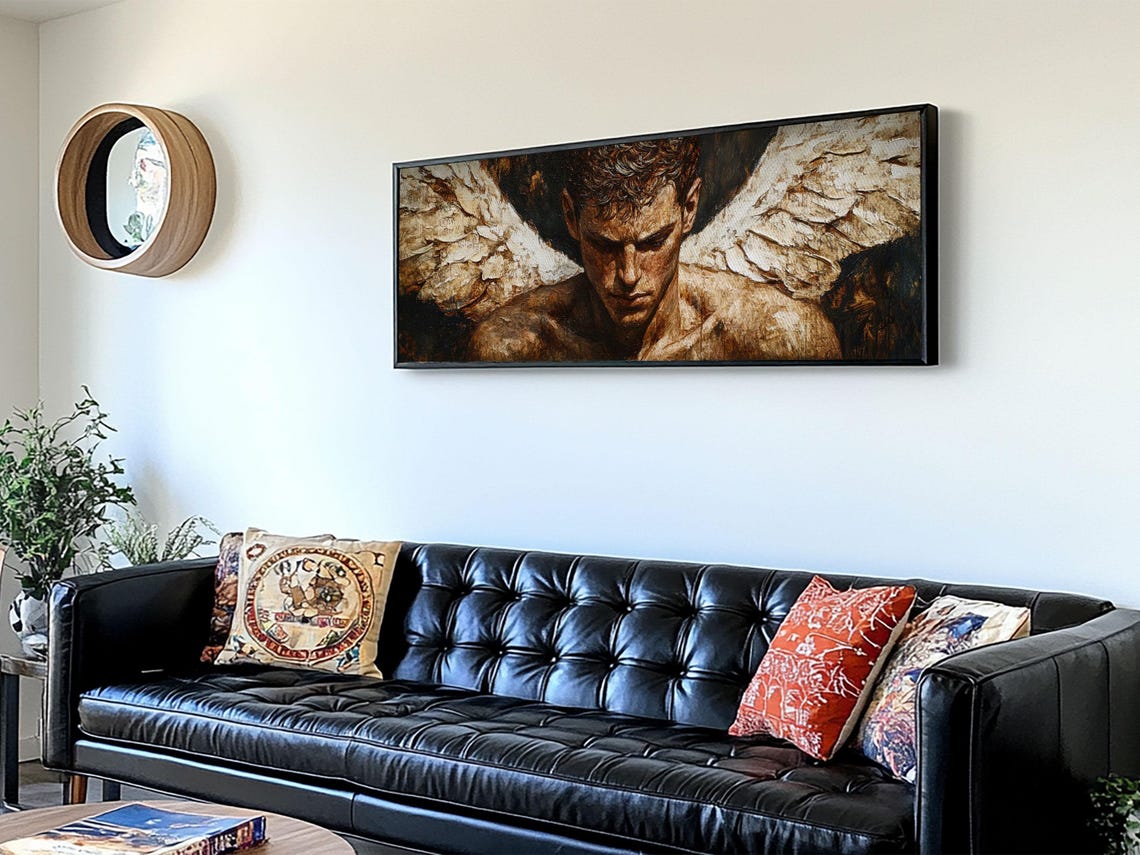 Brooding Angel Wings Panoramic Classical Dark Romantic Oil Art Poster - Image 5
