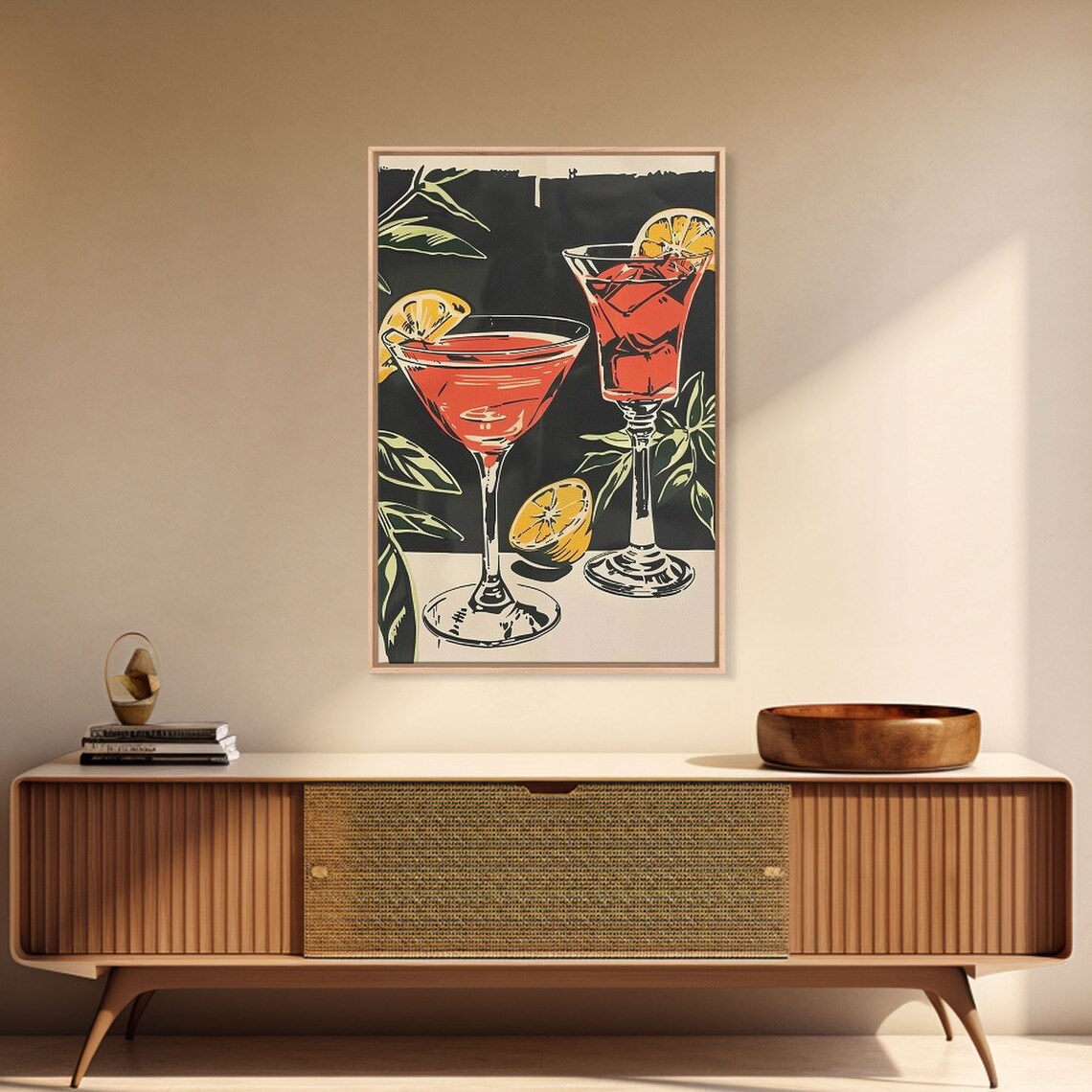 Vintage Red Martini Cocktails Woodblock Style Framed Bar Art Poster - Image 3