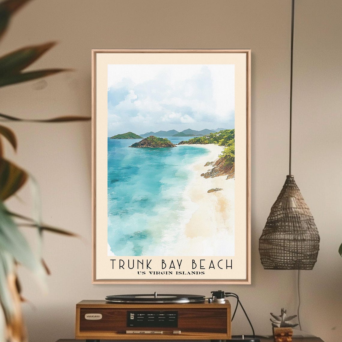 Trunk Bay Beach Us Virgin Islands Watercolor Beach Print Vacation Gift Wall Art Framed Print Framed Beach Painting - Image 4