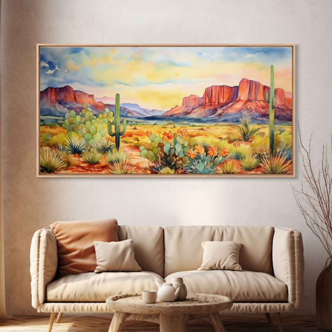 Boho Whimsical Wall Art Pastel Desert Print Framed Art Unique Wall Art Minimalist Mcm Style Wall Art Landscape Painting - Image 4