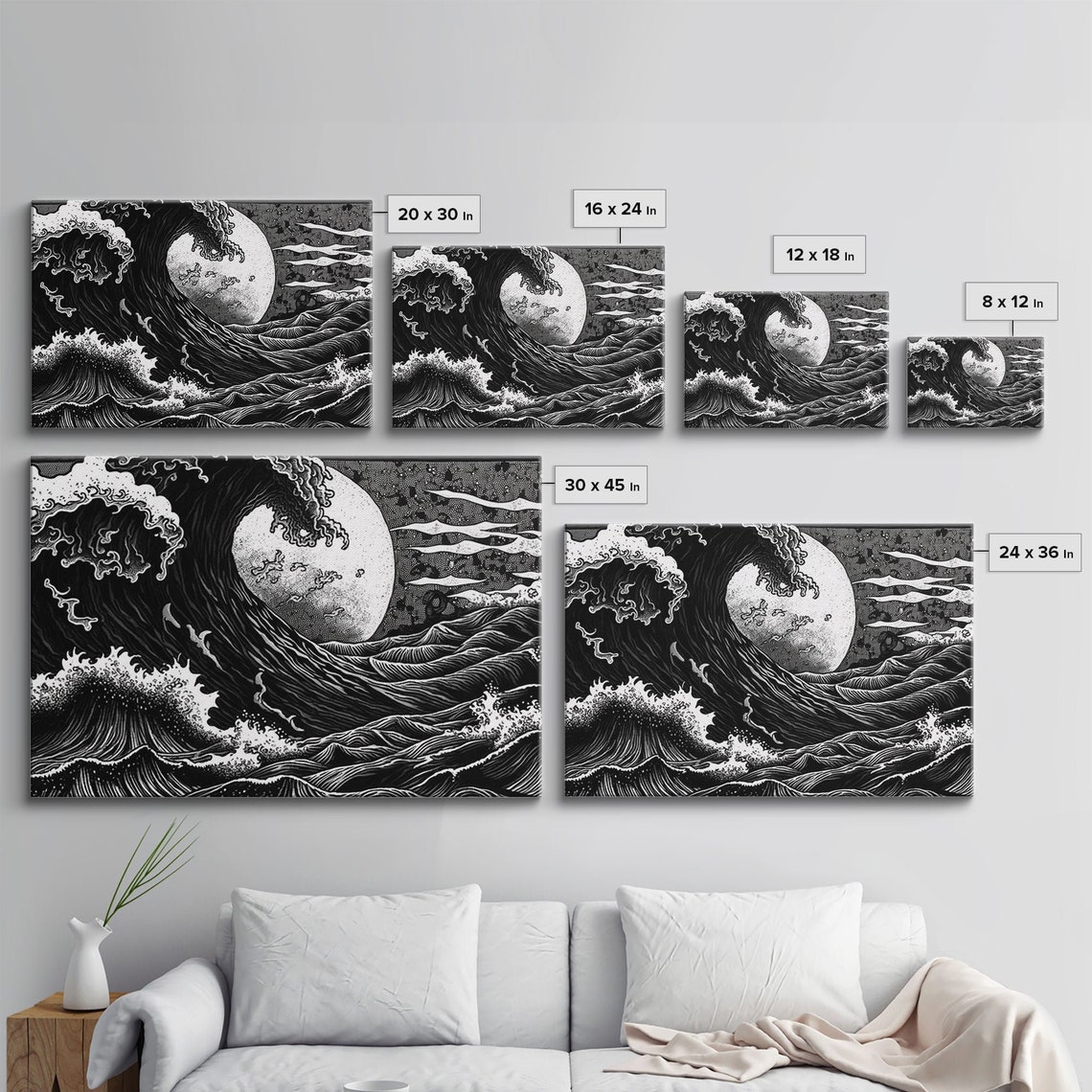 Ocean Wave Wall Art Framed Print Unique Wall Art Hokusai Inspired Japanese Style Wall Art Oversized Art Ocean Print Retro Art - Image 2