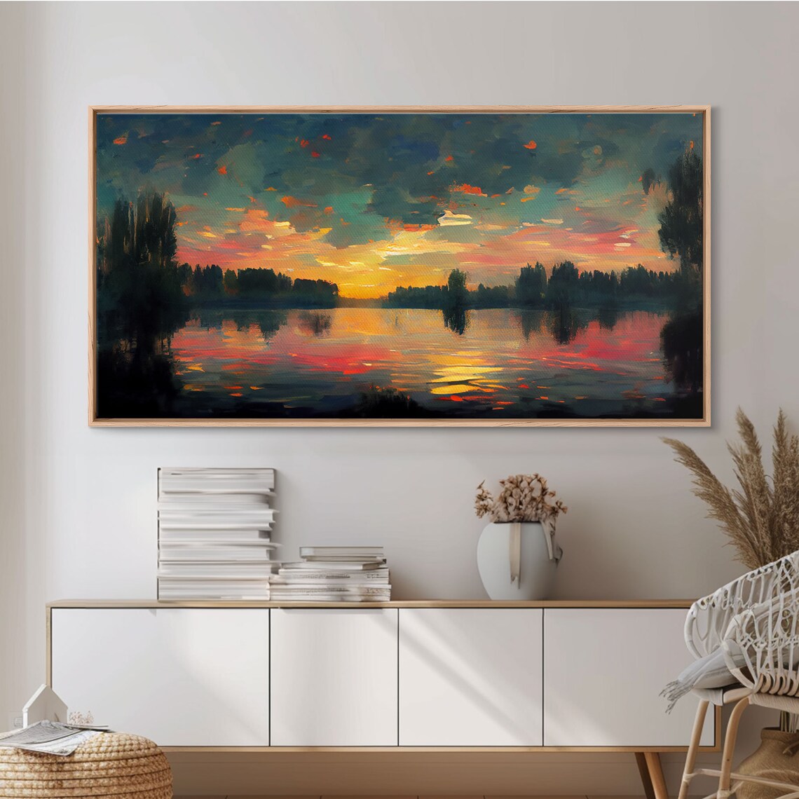 Lakehouse Watercolor Art Print, Sunset on the Lake