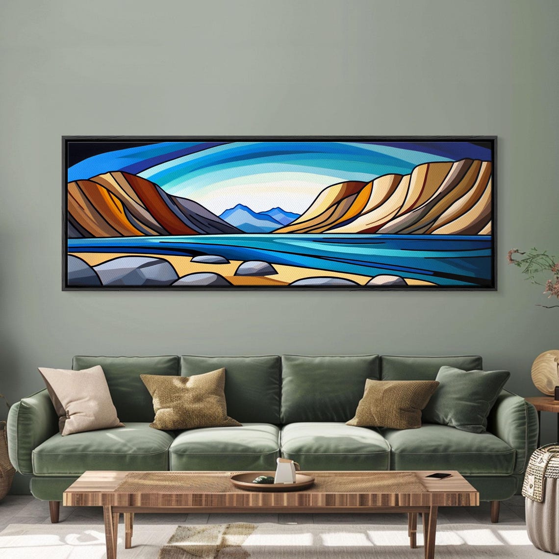 Retro Art Deco Coastal Cliffs Stained Glass Style Scenic Poster - Image 5