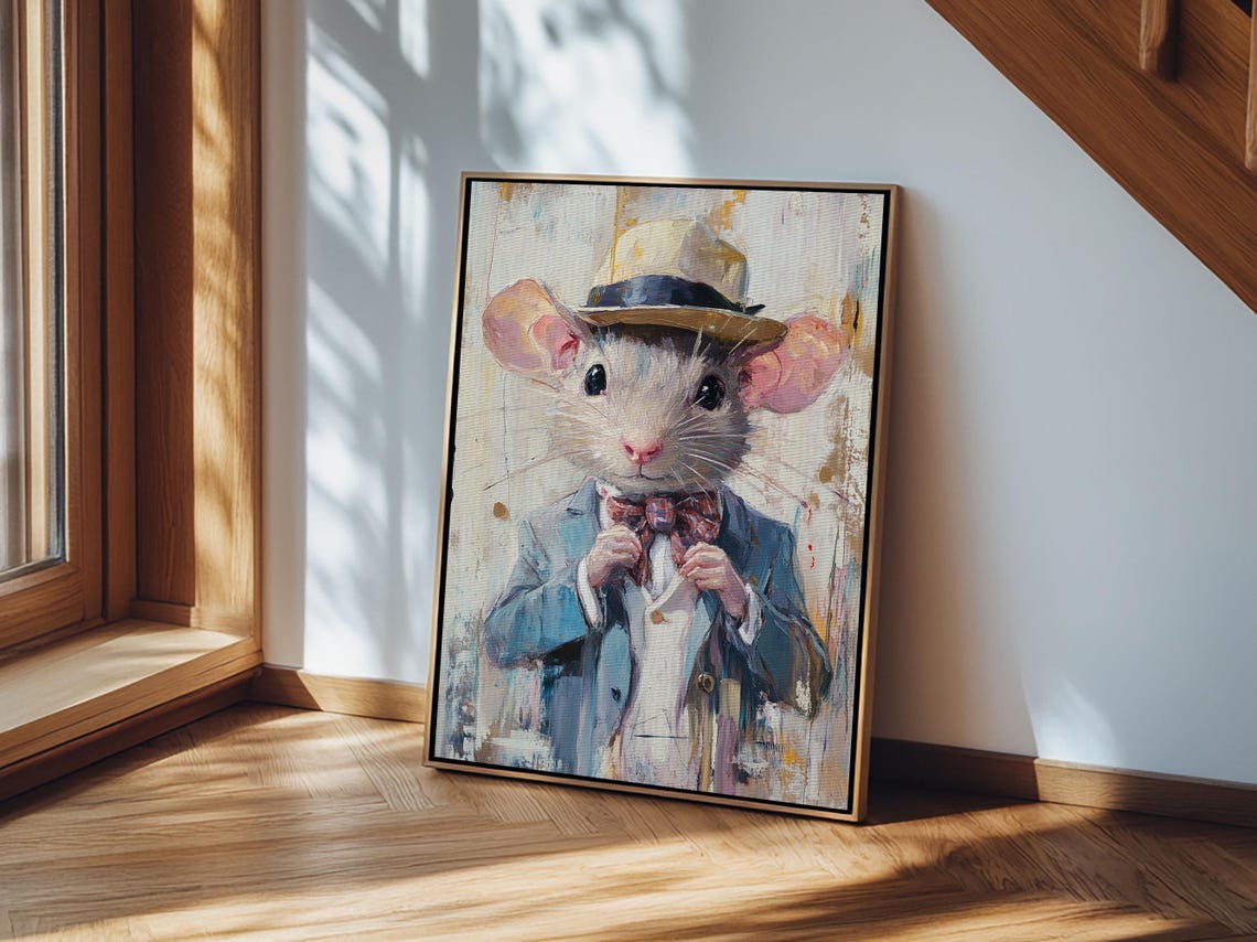 Dapper Mouse Gentleman In Suit And Hat Whimsical Animal Wall Art - Image 4