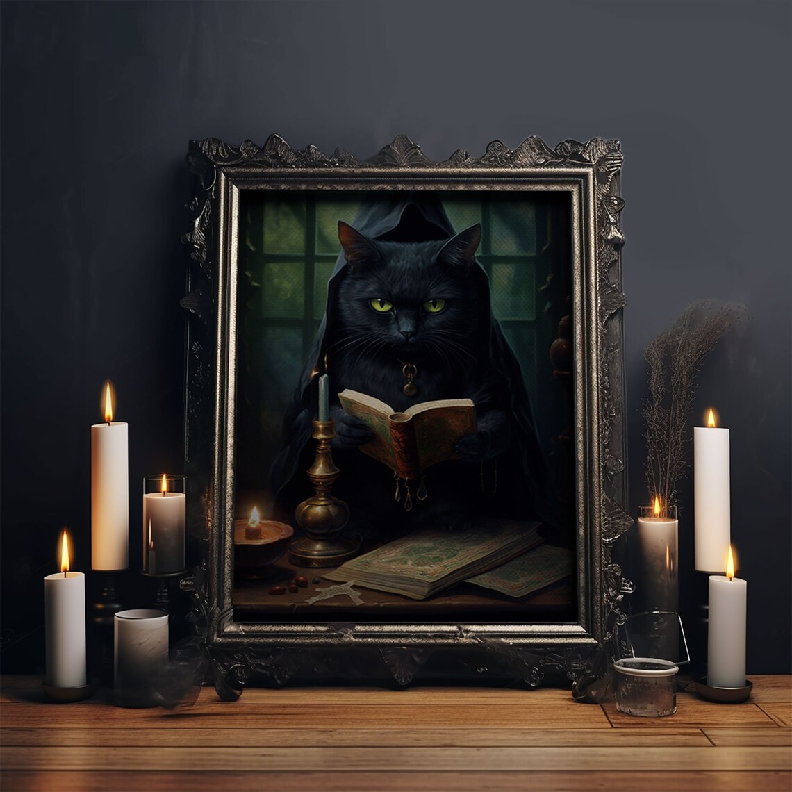 Black Cat Witch's Familiar, Vintage Halloween Art Print - Image 5