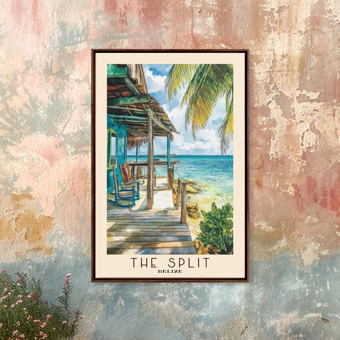 The Split Belize Rustic Pier Beach Bar Palm Trees Turquoise Sea Poster - Image 4