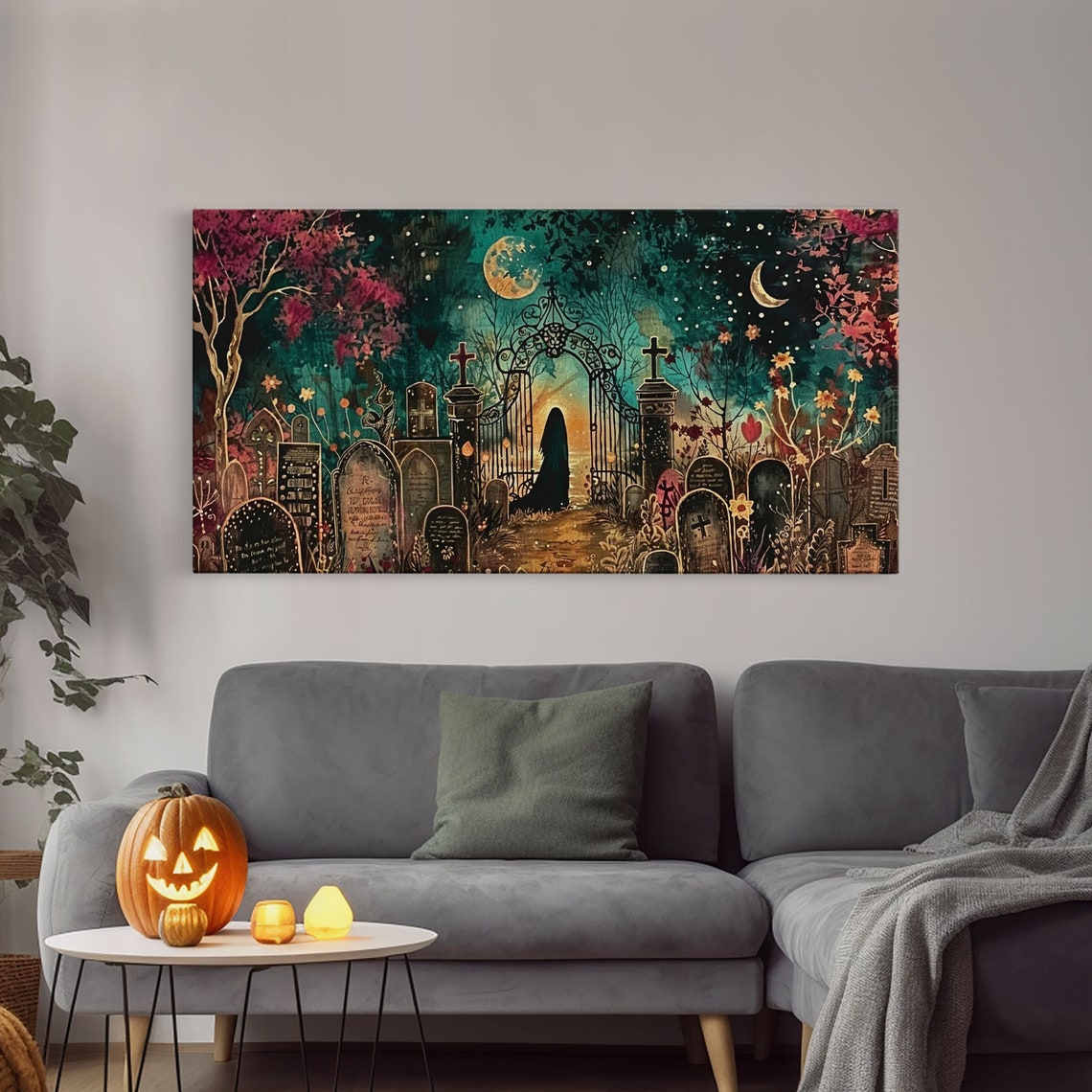Banshee Graveyard Spooky Halloween Night Moon Decor Wall Art - Image 4