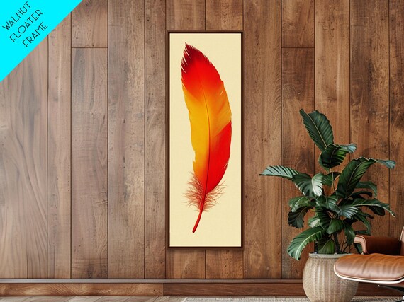 Red And Orange Feather Painting Print Boho Wall Art Framed Print Tall Skinny Art Minimalist Home Decor Rustic Decor