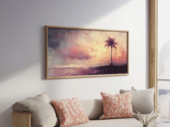 The Beach And The Palm Tree Framed Print Nautical Home Decor Nautical Nursery Art Moody Beach Painting Seascape Painting