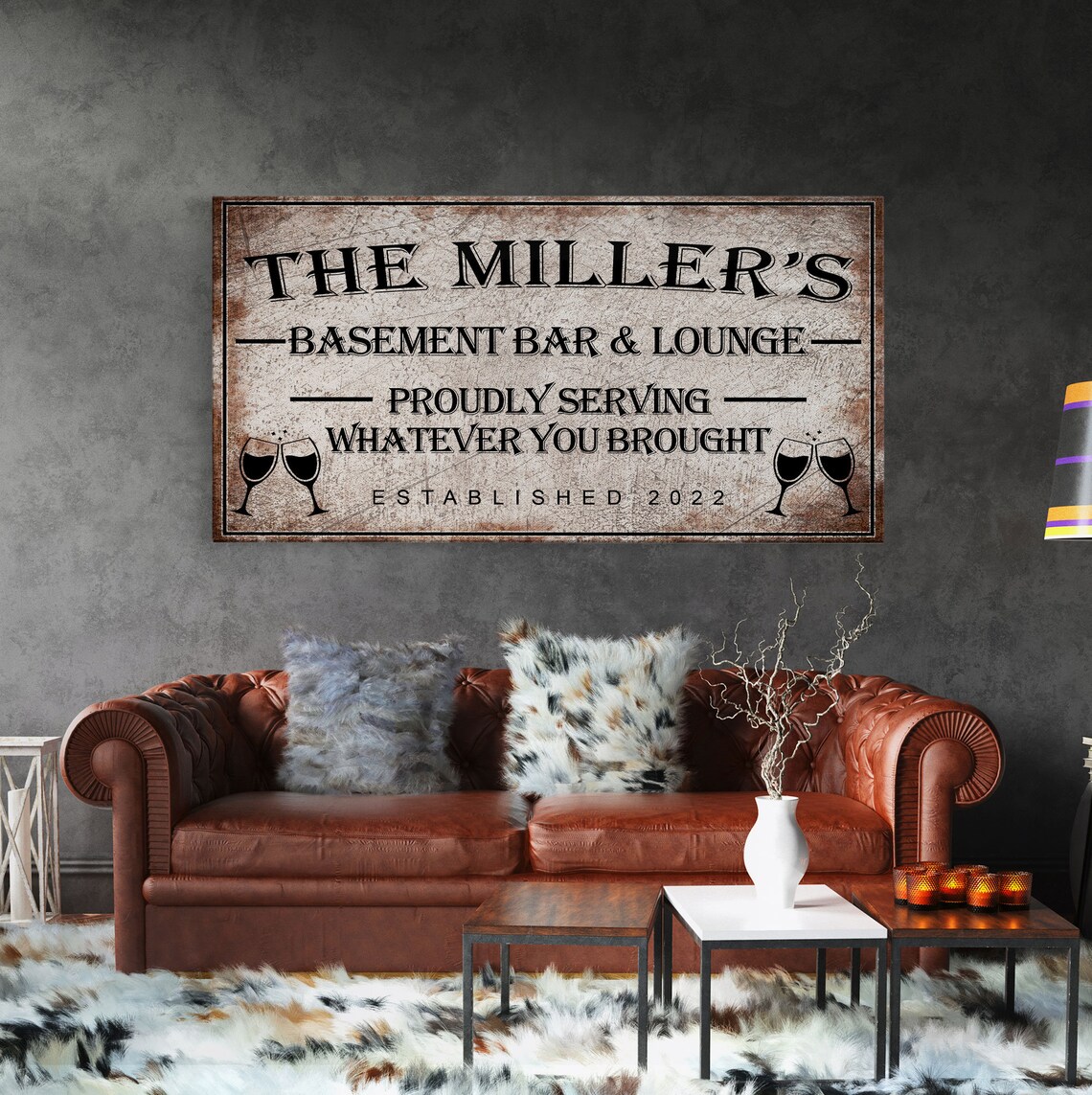 Basement Bar Sign, Rustic Lounge Wall Art Print - Image 4