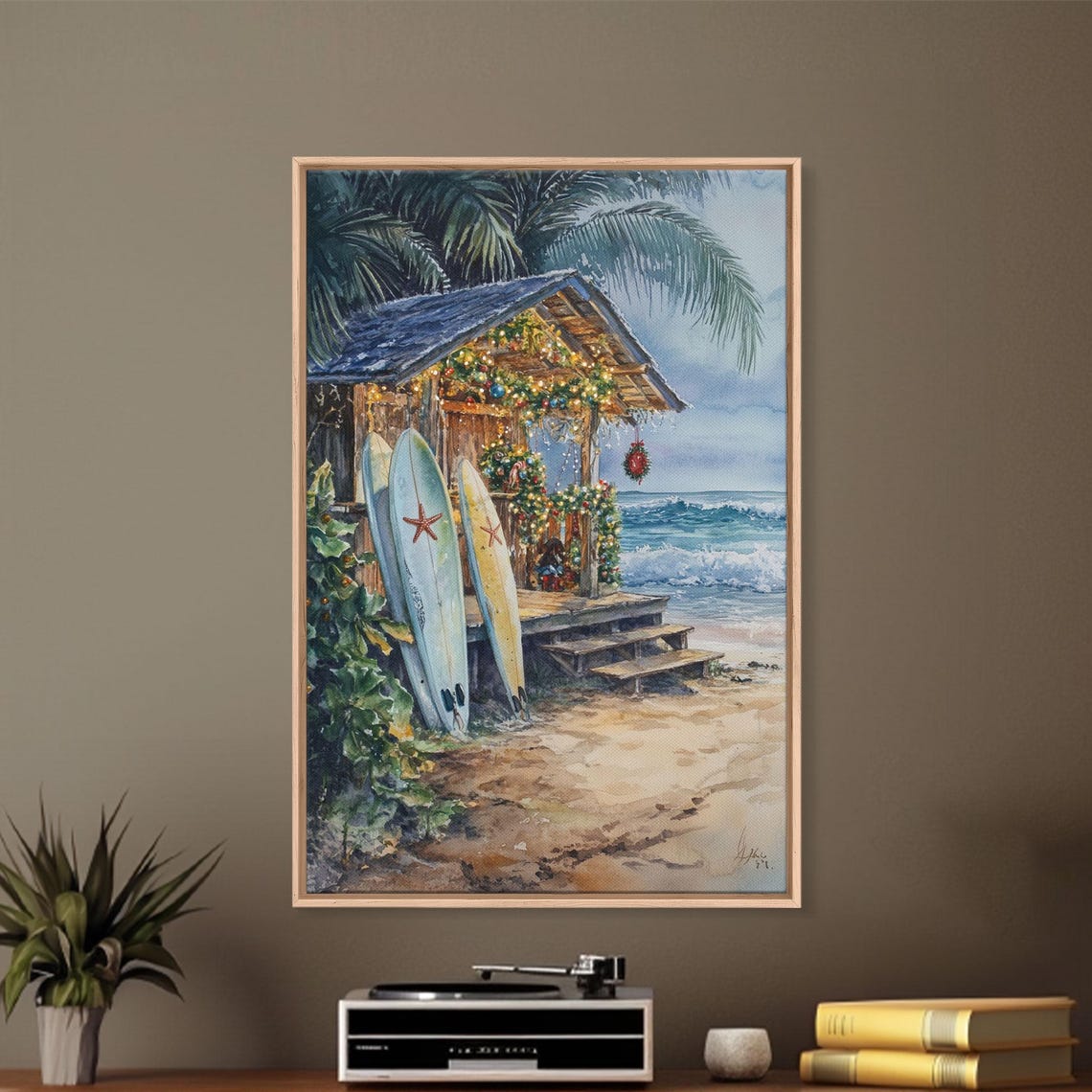 Tropical Surf Shack Christmas Lights Beach Surfboards Ocean Poster - Image 3