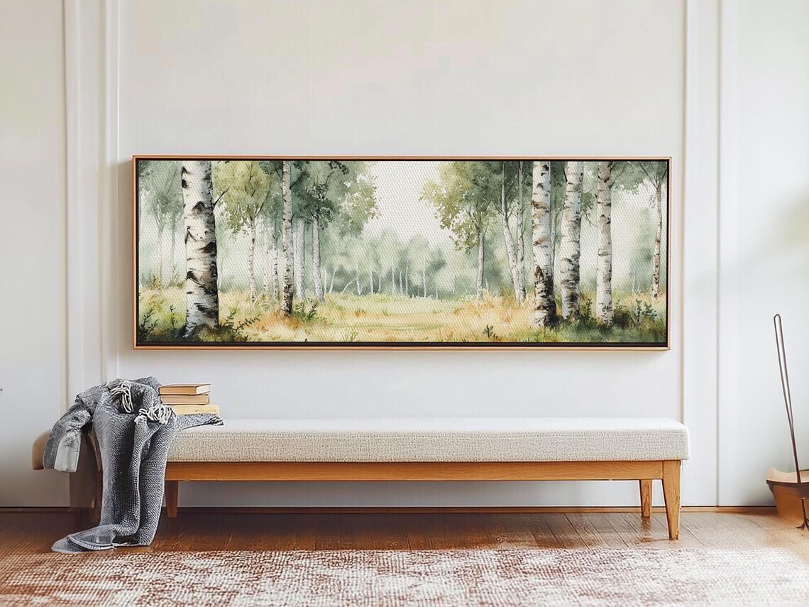 Silver Birch Trees in Spring Panoramic Wall Art Print - Image 5