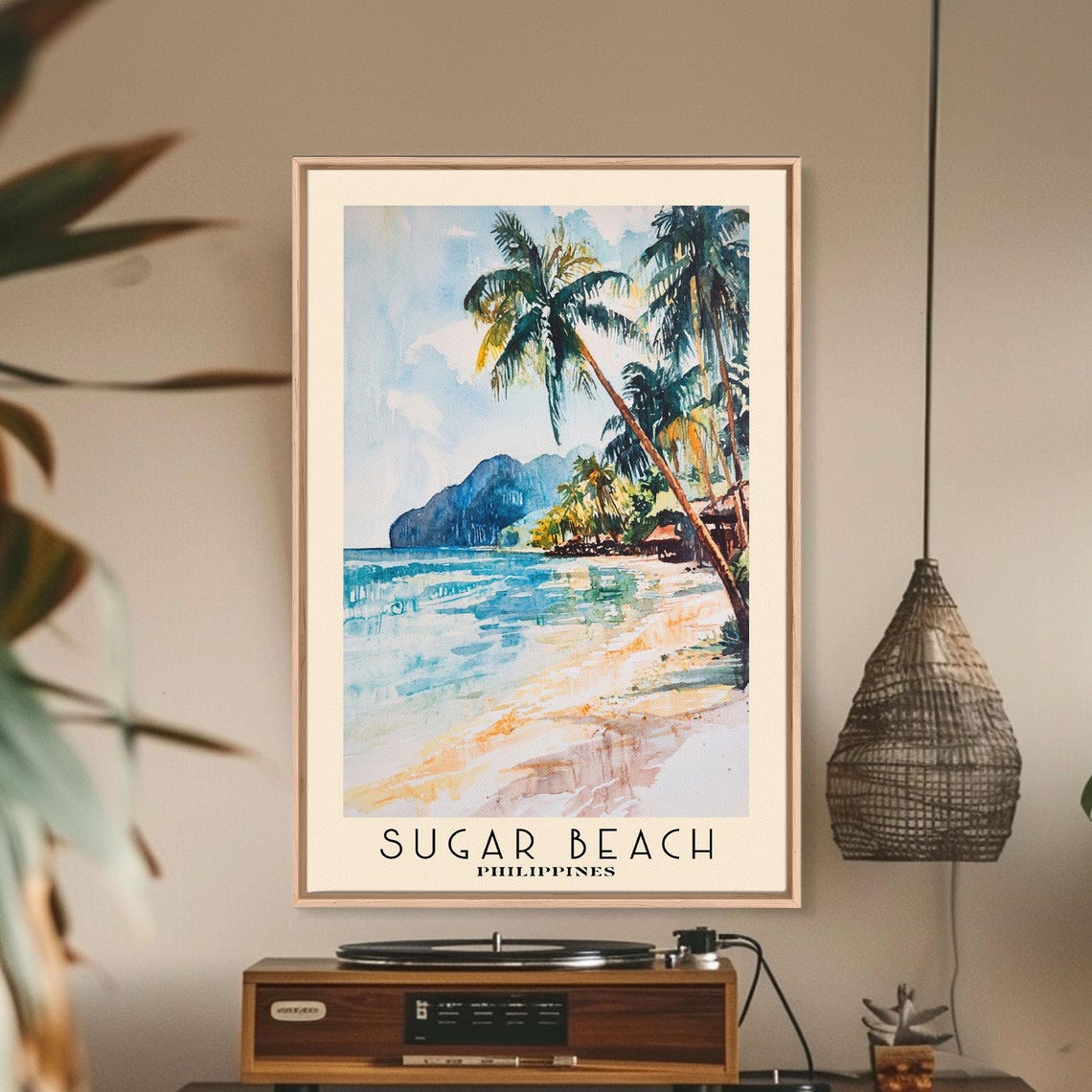 Sugar Beach Philippines Coconut Palms Tropical Shore Watercolor Poster - Image 3
