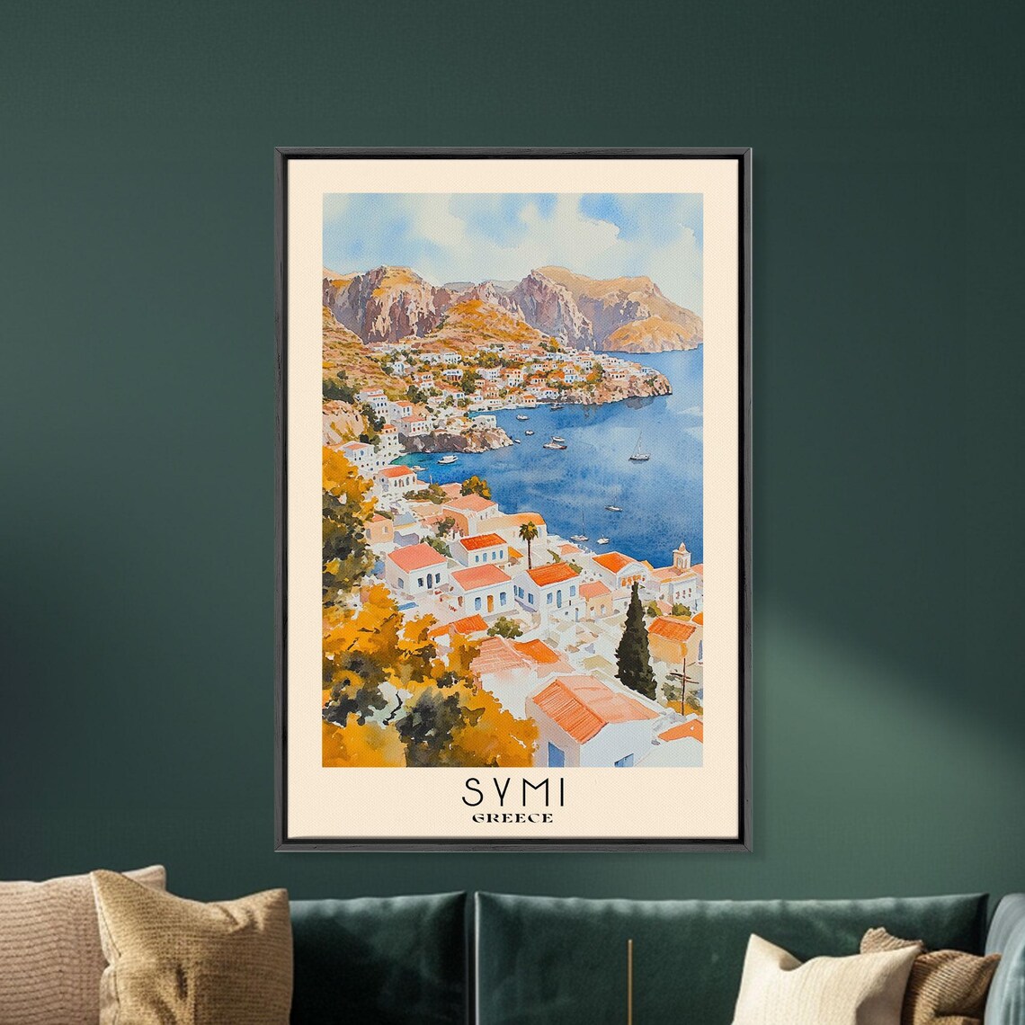 Symi Greece Island Harbor Red Roofs Blue Sea Sailboats Travel Poster - Image 5