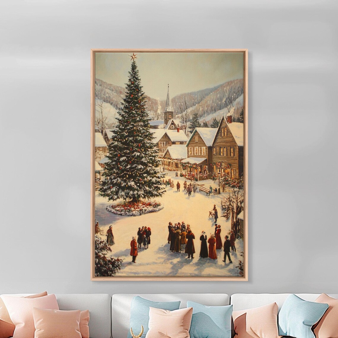 Victorian Christmas Village Snowy Tree And Church Square Poster - Image 4
