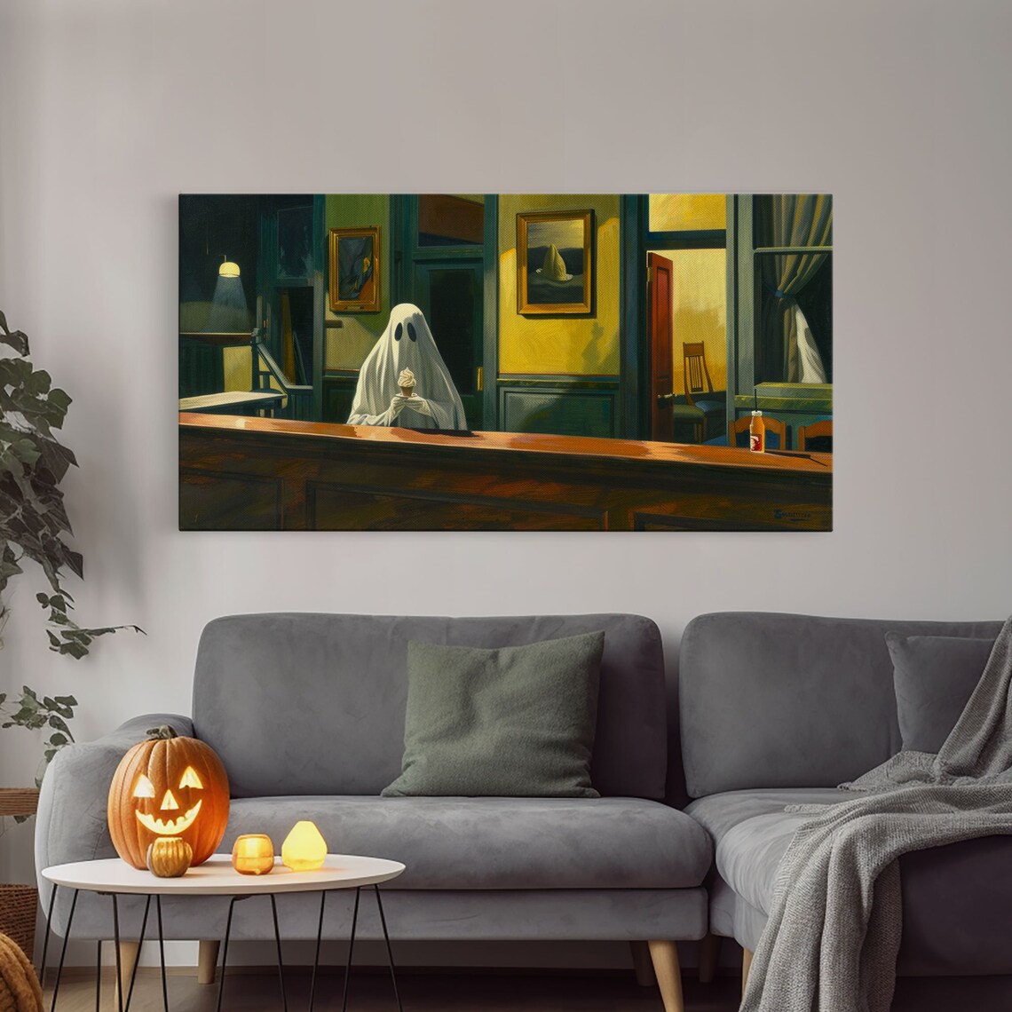 Ghost Eating Ice Cream At Haunted Diner Funny Halloween Art Print - Image 4
