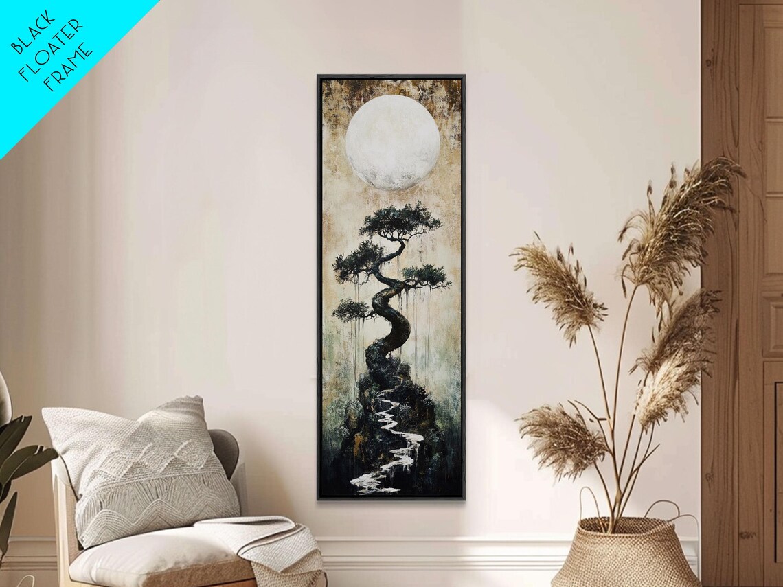 Mystical Full Moon Bonsai Twisted Tree Zen Night Serene Wabi Sabi Vertical Poster - Image 6