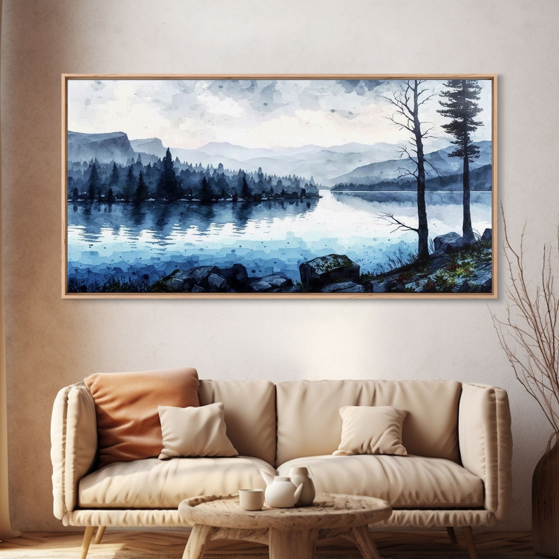 Blue Lagoon Alpine Lake Watercolor Mountain Reflection Scenic Poster - Image 4