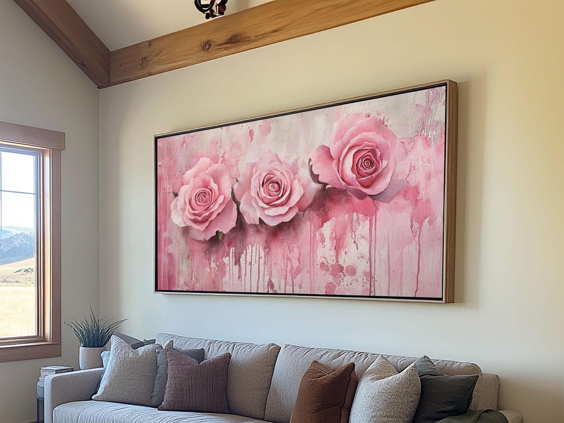 Blush Pink Roses Trio Watercolor Drip Floral Romantic Wall Poster - Image 5