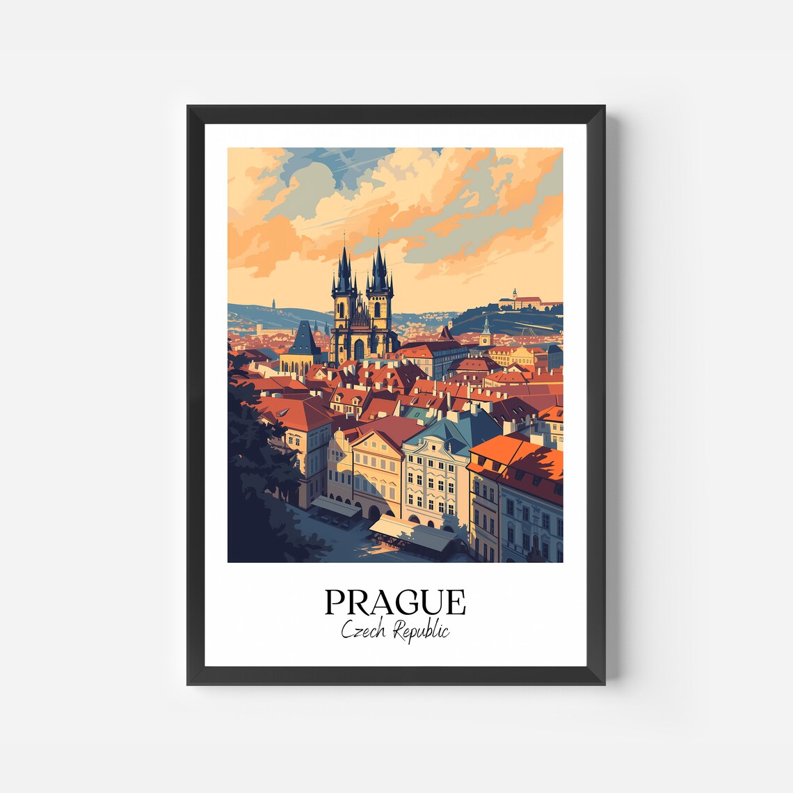 Prague Czech Republic Old Town Skyline Vintage Travel Poster - Image 2