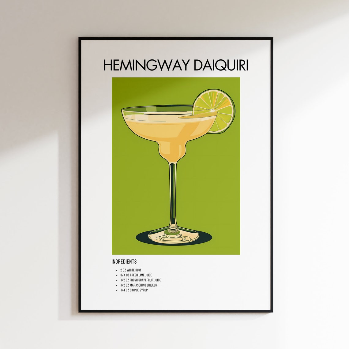 Hemingway Daiquiri Cocktail Recipe Poster Lime Green Kitchen Bar Art - Image 2