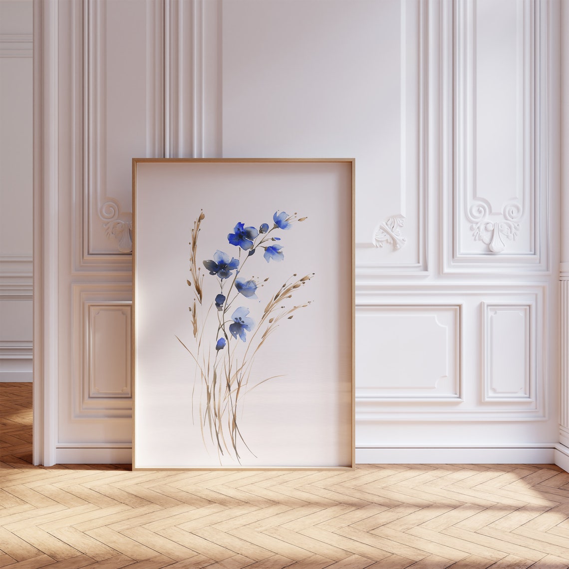 Blue Wildflower Watercolor Spring Botanical Minimalist Art Print - Image 2
