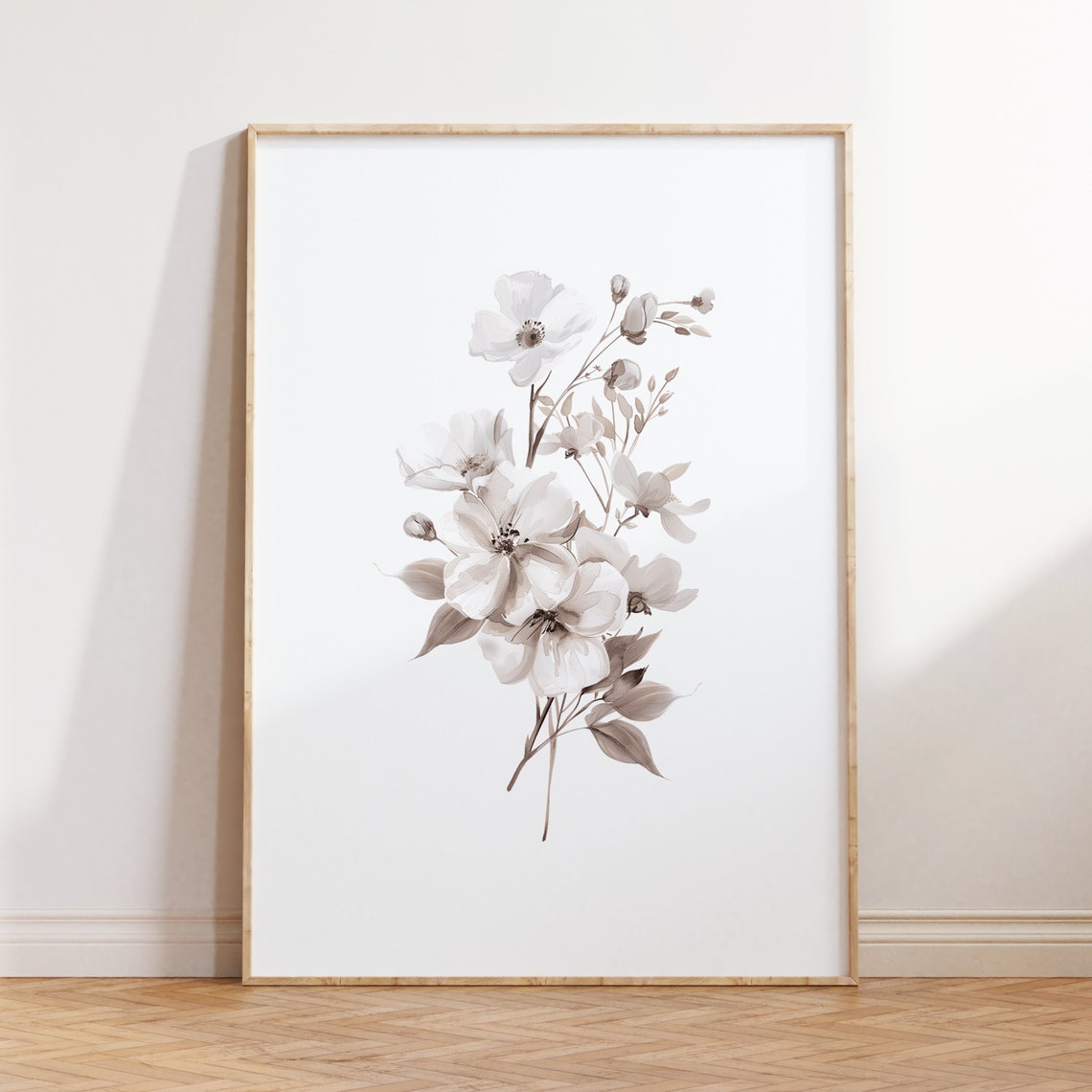 White Floral Bouquet Watercolor Soft Minimalist Flower Poster