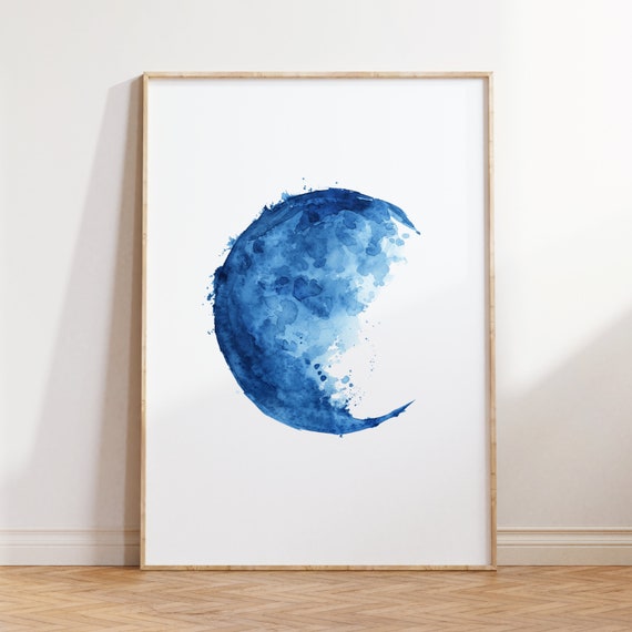 Blue Moon Phase Watercolor Poster Watercolor Art Wall Art Art Home Decor Art Prints Gift