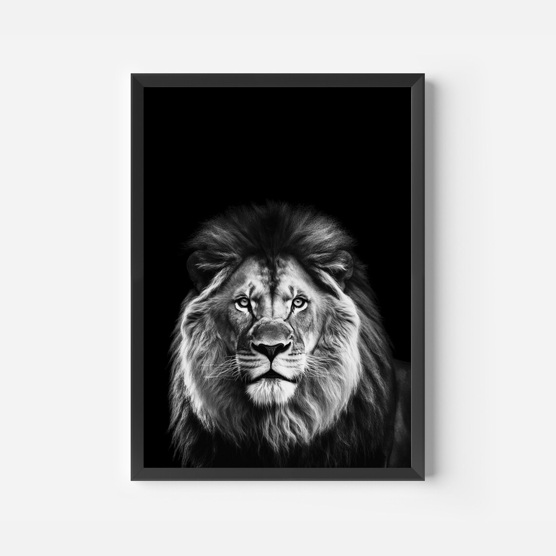 Striking Black Lion Face Portrait Dark Background Wildlife Poster - Image 2
