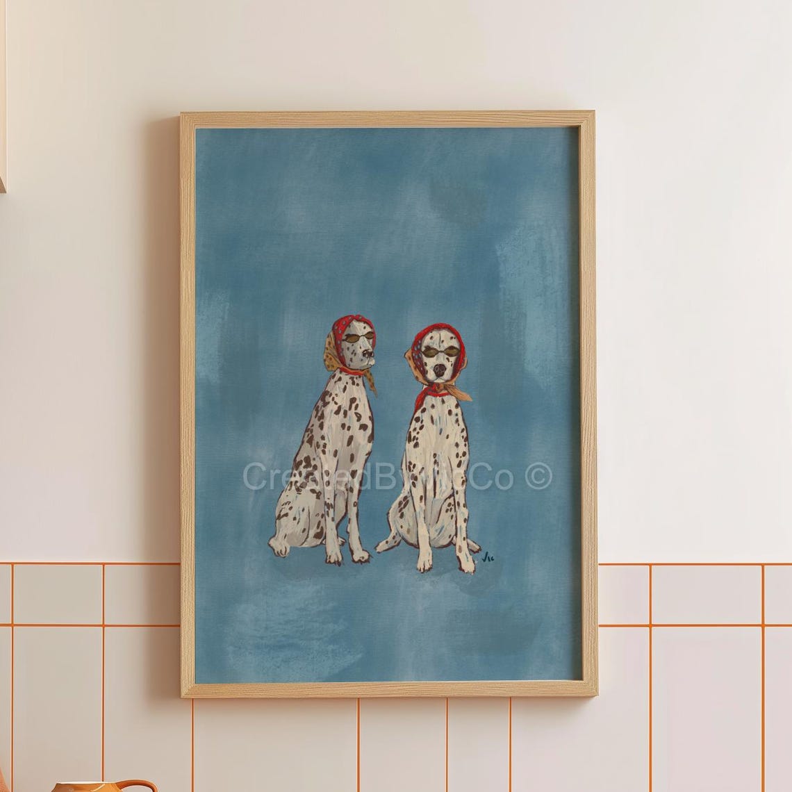 Dalmatian Dog Art Print Whimsical Wall Vintage Style Pet Decor Blue Polka Dot - Image 7